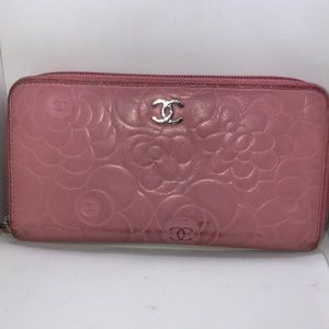 Authentic Chanel Pink Flower-Embossed Wallet